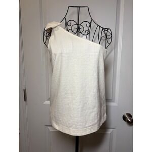 J.Crew One Shoulder Bow Top Ivory Textured Cotton Blend Small